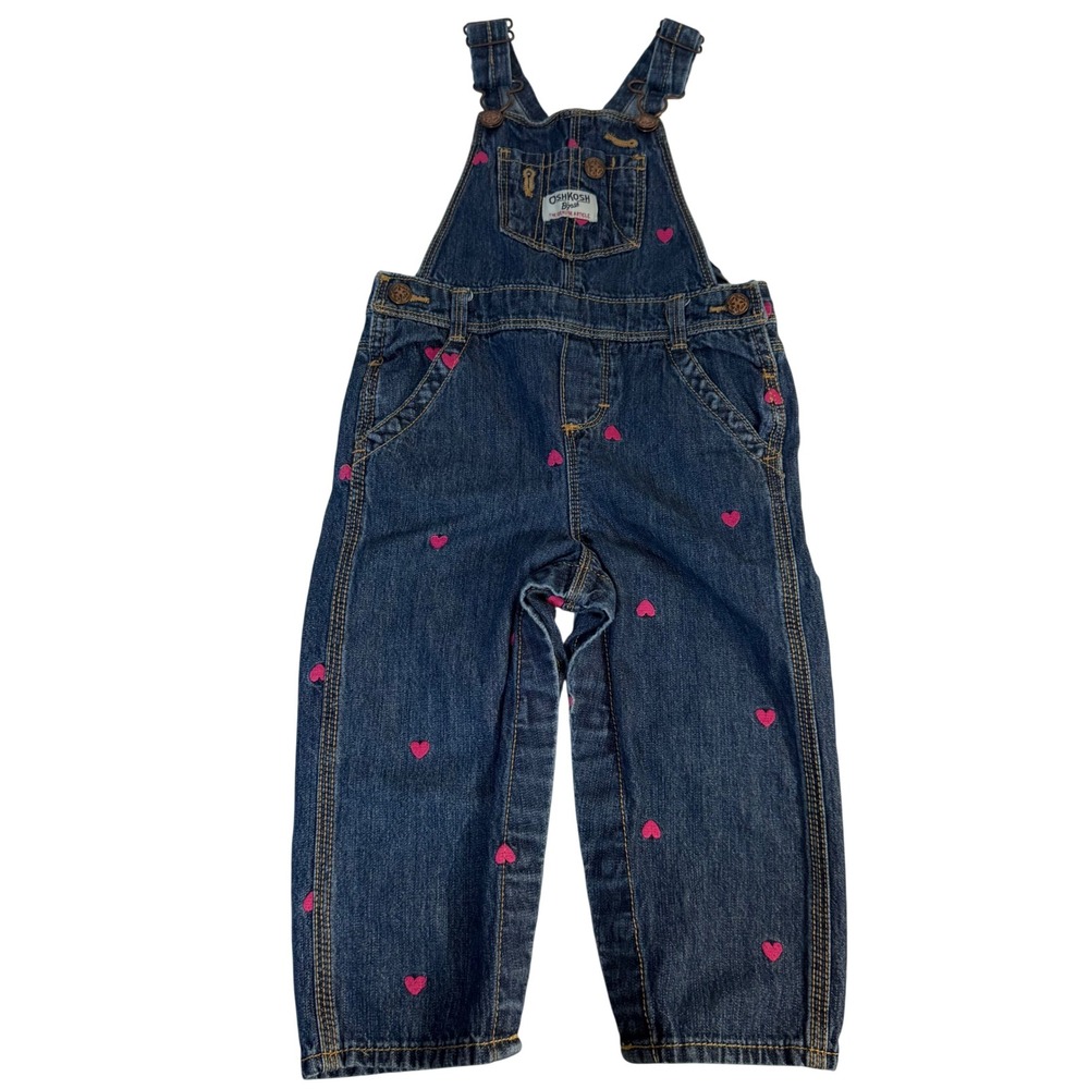 Oshkosh Bgosh Denim Heart Embroidered Vestbak Overalls Girls 24 m 2t Outfit